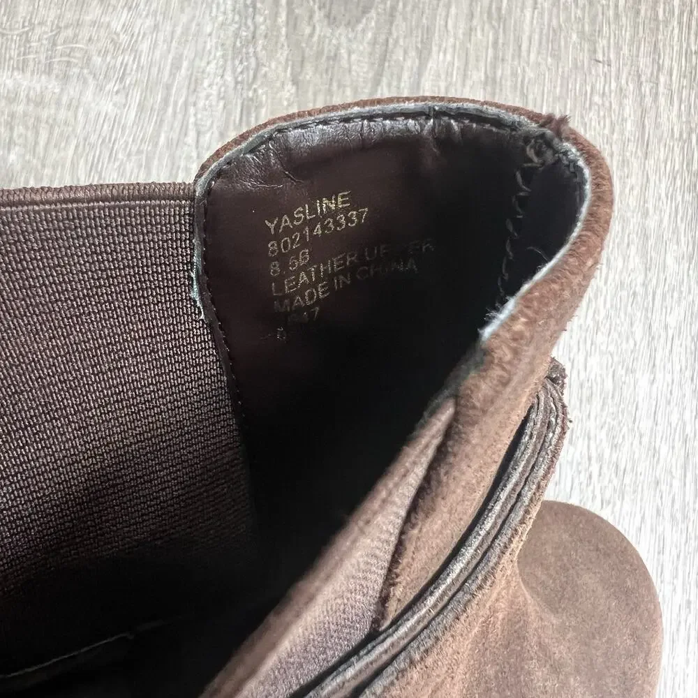 Lauren RALPH LAUREN Yasline Brown Suede Leather Sz 8.5 Wedge Heel Ankle Booties
